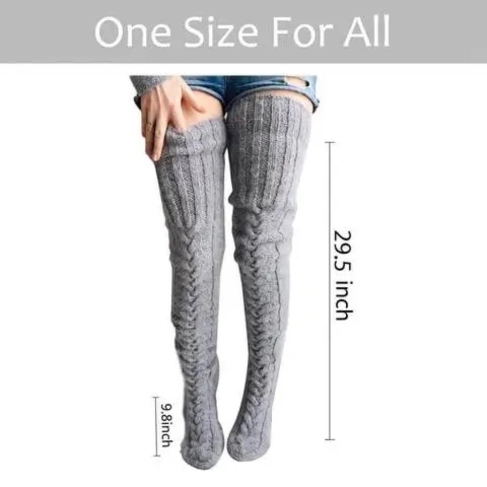 Gray Thigh High Cable Knit Socks & Sweater Combo